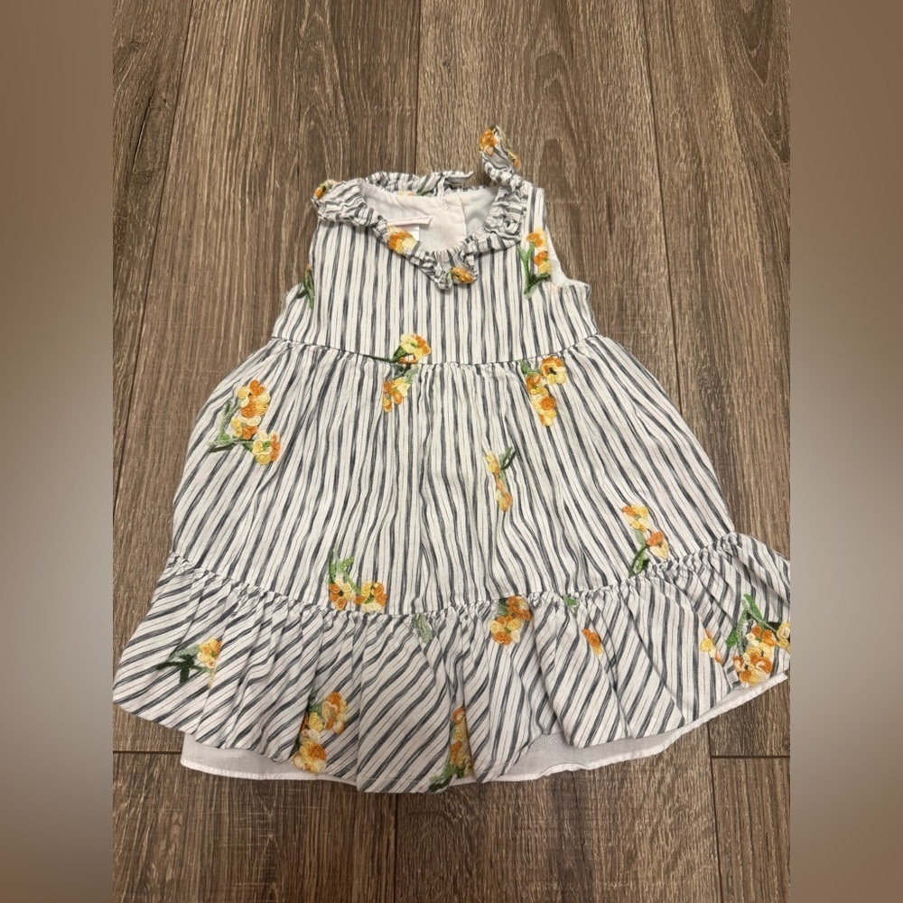 Bonnie Baby Girls Embroidered Floral Striped Easter Dress Size 12 Months